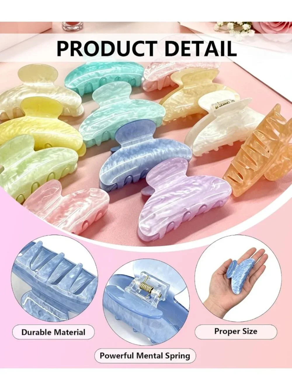 24 Pcs Non-Slip Acrylic Claw Clips Set in 12 Vibrant Colors for All Hair Types